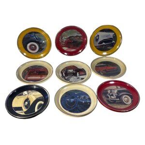 Car & Motorcycle Coasters Set of 9 Classic Cars Stackable 3.5" Plastic Vintage